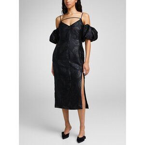 STINE GOYA  Ditta Metallic-Swirl black Midi Dress Size S